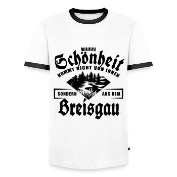 Wahre Schönheit kommt nicht von innen, Breisgau - Männer Kontrast-T-Shirt - Weiß/Schwarz - Vorne - AI Model Female 172 light (172cm) & AI Model Male 178 dark (178cm)