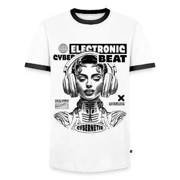 Hypnotic Techno T-Shirt: Space Princess Design - Men's Ringer Shirt - white/black - Front - AI Model Female 172 light (172cm) & AI Model Male 178 dark (178cm)