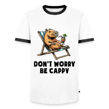 Don't worry be Cappy - Capybara - Urlaub - Männer Kontrast-T-Shirt - Weiß/Schwarz - Vorne - AI Model Female 172 light (172cm) & AI Model Male 178 dark (178cm)
