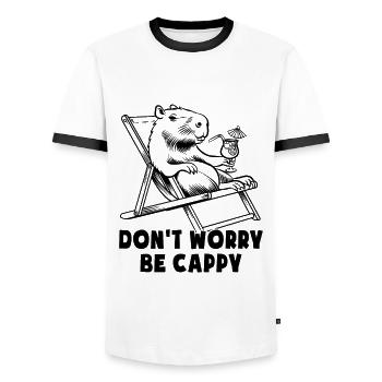 Don't worry be Cappy - Capybara - Urlaub - Männer Kontrast-T-Shirt - Weiß/Schwarz - Vorne - AI Model Female 172 light (172cm) & AI Model Male 178 dark (178cm)