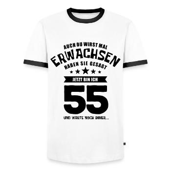 Auch du wirst mal erwachsen, 55 Jahre, Geschenk - Männer Kontrast-T-Shirt - Weiß/Schwarz - Vorne - AI Model Female 172 light (172cm) & AI Model Male 178 dark (178cm)