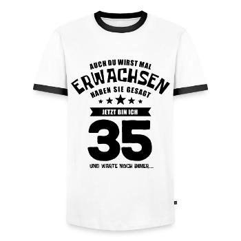 Auch du wirst mal erwachsen, 35 Jahre, Geschenk - Männer Kontrast-T-Shirt - Weiß/Schwarz - Vorne - AI Model Female 172 light (172cm) & AI Model Male 178 dark (178cm)