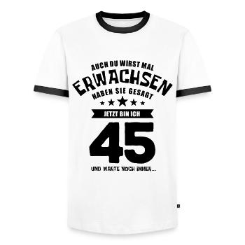 Auch du wirst mal erwachsen, 45 Jahre, Geschenk - Männer Kontrast-T-Shirt - Weiß/Schwarz - Vorne - AI Model Female 172 light (172cm) & AI Model Male 178 dark (178cm)