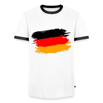 Ich liebe DEUTSCHLAND Shirt Fahne GERMANY STOLZ - Männer Kontrast-T-Shirt - Weiß/Schwarz - Vorne - AI Model Female 172 light (172cm) & AI Model Male 178 dark (178cm)