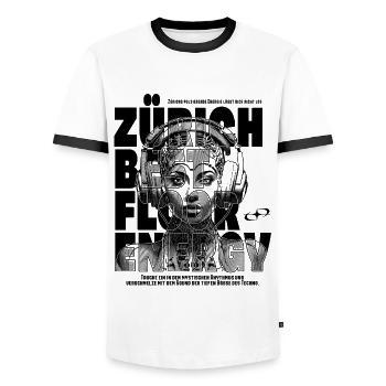 Zürich Techno – Space Astronautin T-Shirt - Männer Kontrast-T-Shirt - Weiß/Schwarz - Vorne - AI Model Female 172 light (172cm) & AI Model Male 178 dark (178cm)