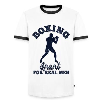 Boxe Sport For Real Men, arts martiaux - T-shirt contrasté Homme - blanc/noir - Devant - AI Model Female 172 light (172cm) & AI Model Male 178 dark (178cm)