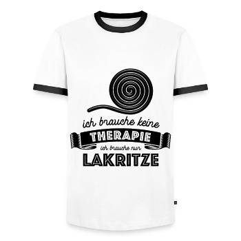 Ich brauche keine Therapie ich brauch nur Lakritze - Männer Kontrast-T-Shirt - Weiß/Schwarz - Vorne - AI Model Female 172 light (172cm) & AI Model Male 178 dark (178cm)