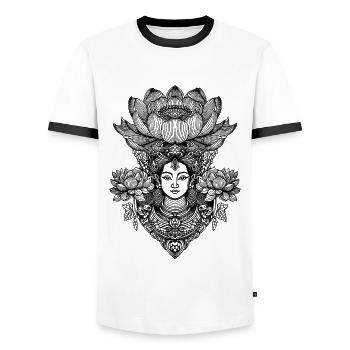 Lotusblume Frauenpower Shirt für Yoga-Fans - Männer Kontrast-T-Shirt - Weiß/Schwarz - Vorne - AI Model Female 172 light (172cm) & AI Model Male 178 dark (178cm)