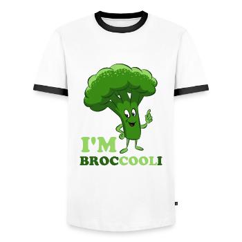 I'm Cool - broccoli, vegetables, vegetarian, vegan - Men's Ringer Shirt - white/black - Front - AI Model Female 172 light (172cm) & AI Model Male 178 dark (178cm)