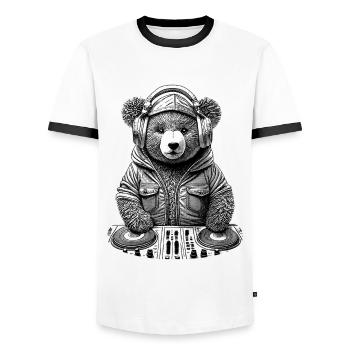 Ours en peluche sur les ponts – Chemise parfaite pour les fêtes - T-shirt contrasté Homme - blanc/noir - Devant - AI Model Female 172 light (172cm) & AI Model Male 178 dark (178cm)