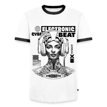 Chemise Cyber Beats au design futuriste - T-shirt contrasté Homme - blanc/noir - Devant - AI Model Female 172 light (172cm) & AI Model Male 178 dark (178cm)