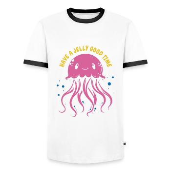 Passe un bon moment en gelée - Méduse avec des tentacules, moi - T-shirt contrasté Homme - blanc/noir - Devant - AI Model Female 172 light (172cm) & AI Model Male 178 dark (178cm)