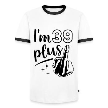 Ich bin 39 plus 1, Mittelfinger 40. Geburtstag - Männer Kontrast-T-Shirt - Weiß/Schwarz - Vorne - AI Model Female 172 light (172cm) & AI Model Male 178 dark (178cm)