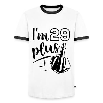 Ich bin 29 plus 1, Mittelfinger 30. Geburtstag - Männer Kontrast-T-Shirt - Weiß/Schwarz - Vorne - AI Model Female 172 light (172cm) & AI Model Male 178 dark (178cm)