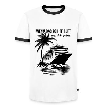 Wenn das Schiff ruft muss ich gehen - Kreuzfahrt - Männer Kontrast-T-Shirt - Weiß/Schwarz - Vorne - AI Model Female 172 light (172cm) & AI Model Male 178 dark (178cm)
