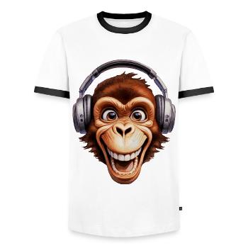 Humorous shirt with cartoon monkey motif - Men's Ringer Shirt - white/black - Front - AI Model Female 172 light (172cm) & AI Model Male 178 dark (178cm)