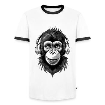 Arcade-Gaming-T-Shirt mit Affen-Motiv für Gamer - Männer Kontrast-T-Shirt - Weiß/Schwarz - Vorne - AI Model Female 172 light (172cm) & AI Model Male 178 dark (178cm)