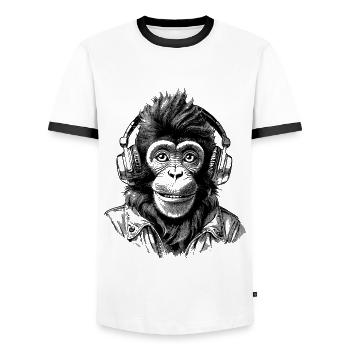 Naturschutz-Shirt mit Schimpansen für Musikfans - Männer Kontrast-T-Shirt - Weiß/Schwarz - Vorne - AI Model Female 172 light (172cm) & AI Model Male 178 dark (178cm)