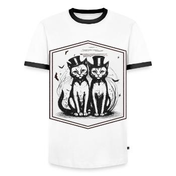 Couple de chats mignon à halloween - T-shirt contrasté Homme - blanc/noir - Devant - AI Model Female 172 light (172cm) & AI Model Male 178 dark (178cm)