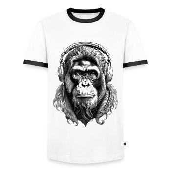 Funny Monkey Illustration Streetwear T-Shirt - Men's Ringer Shirt - white/black - Front - AI Model Female 172 light (172cm) & AI Model Male 178 dark (178cm)