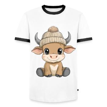 Stier Süß Niedlich Baby Kinder Tier Cartoon - Männer Kontrast-T-Shirt - Weiß/Schwarz - Vorne - AI Model Female 172 light (172cm) & AI Model Male 178 dark (178cm)