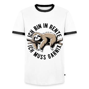 Faultier - Ich bin in Rente ich muss garnix - Männer Kontrast-T-Shirt - Weiß/Schwarz - Vorne - AI Model Female 172 light (172cm) & AI Model Male 178 dark (178cm)