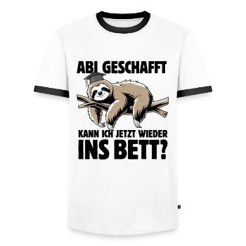 Faultier - Abitur geschafft wieder ins Bett? - Männer Kontrast-T-Shirt - Weiß/Schwarz - Vorne - AI Model Female 172 light (172cm) & AI Model Male 178 dark (178cm)