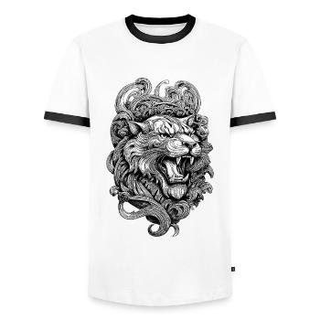 Aggressives Tiger-Shirt für Kampfsportler - Männer Kontrast-T-Shirt - Weiß/Schwarz - Vorne - AI Model Female 172 light (172cm) & AI Model Male 178 dark (178cm)