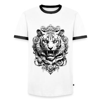 Futuristisches Tiger T-Shirt für Naturfreunde - Männer Kontrast-T-Shirt - Weiß/Schwarz - Vorne - AI Model Female 172 light (172cm) & AI Model Male 178 dark (178cm)