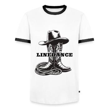 Linedance Linedancing Country Fan - Free Gift - Men's Ringer Shirt - white/black - Front - AI Model Female 172 light (172cm) & AI Model Male 178 dark (178cm)