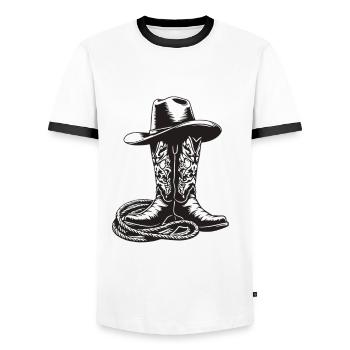 Linedance Linedancing Country Fan - Free Gift - Men's Ringer Shirt - white/black - Front - AI Model Female 172 light (172cm) & AI Model Male 178 dark (178cm)