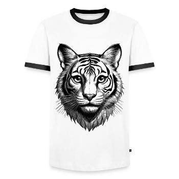 Abenteuer in der Wildnis: Tiger-T-Shirt - Männer Kontrast-T-Shirt - Weiß/Schwarz - Vorne - AI Model Female 172 light (172cm) & AI Model Male 178 dark (178cm)