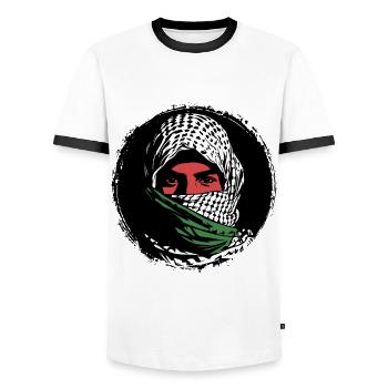 Liberté pour la Palestine - Paix - T-shirt contrasté Homme - blanc/noir - Devant - AI Model Female 172 light (172cm) & AI Model Male 178 dark (178cm)