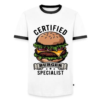Certified Burger Specialist - Fast Food - lecker - Männer Kontrast-T-Shirt - Weiß/Schwarz - Vorne - AI Model Female 172 light (172cm) & AI Model Male 178 dark (178cm)
