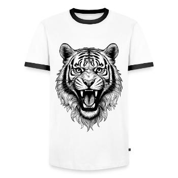 Power und Wildheit im Tiger T-Shirt - Männer Kontrast-T-Shirt - Weiß/Schwarz - Vorne - AI Model Female 172 light (172cm) & AI Model Male 178 dark (178cm)