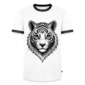 Tiger-Illustration urban Style Shirt - Männer Kontrast-T-Shirt - Weiß/Schwarz - Vorne - AI Model Female 172 light (172cm) & AI Model Male 178 dark (178cm)