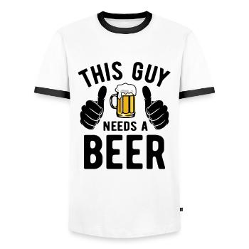 This guy needs a beer - Biertrinker - Spruch - Men's Ringer Shirt - white/black - Front - AI Model Female 172 light (172cm) & AI Model Male 178 dark (178cm)