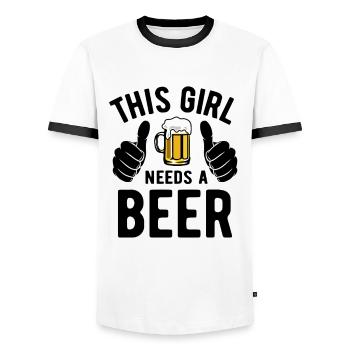 This girl needs a beer - Biertrinker - Spruch - Men's Ringer Shirt - white/black - Front - AI Model Female 172 light (172cm) & AI Model Male 178 dark (178cm)