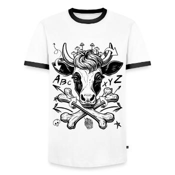 Graffiti T-Shirt with Pirate Cow Motif - Men's Ringer Shirt - white/black - Front - AI Model Female 172 light (172cm) & AI Model Male 178 dark (178cm)