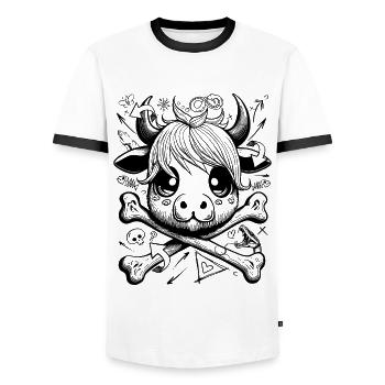 Lustiges Comic-Kuh Shirt im urbanen Graffiti-Look - Männer Kontrast-T-Shirt - Weiß/Schwarz - Vorne - AI Model Female 172 light (172cm) & AI Model Male 178 dark (178cm)