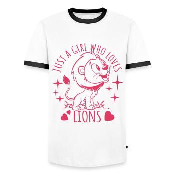 Just a girl who loves lions - Cartoon - Men's Ringer Shirt - white/black - Front - AI Model Female 172 light (172cm) & AI Model Male 178 dark (178cm)