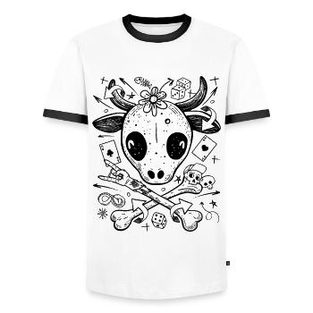 Chemise de style de rue de vache comique avec des icônes de casino - T-shirt contrasté Homme - blanc/noir - Devant - AI Model Female 172 light (172cm) & AI Model Male 178 dark (178cm)