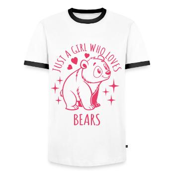 Just a girl who loves bears - Cartoon - Men's Ringer Shirt - white/black - Front - AI Model Female 172 light (172cm) & AI Model Male 178 dark (178cm)