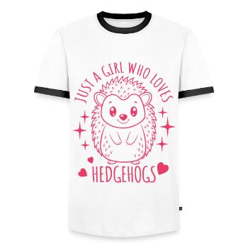 Just a girl who loves hedgehogs - Cartoon - Men's Ringer Shirt - white/black - Front - AI Model Female 172 light (172cm) & AI Model Male 178 dark (178cm)