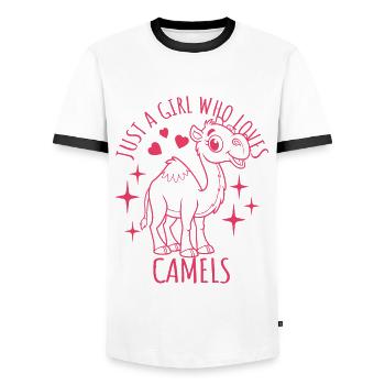 Just a girl who loves camels - Cartoon - Men's Ringer Shirt - white/black - Front - AI Model Female 172 light (172cm) & AI Model Male 178 dark (178cm)