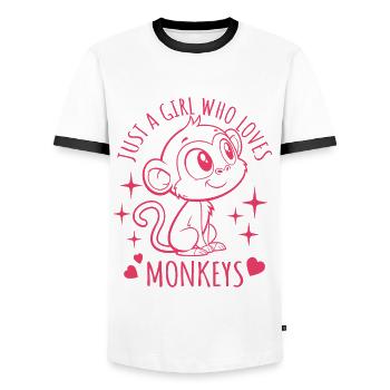 Just a girl who loves monkeys - Cartoon - Men's Ringer Shirt - white/black - Front - AI Model Female 172 light (172cm) & AI Model Male 178 dark (178cm)