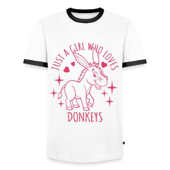 Just a girl who loves donkeys - Cartoon - Männer Kontrast-T-Shirt - Weiß/Schwarz - Vorne - AI Model Female 172 light (172cm) & AI Model Male 178 dark (178cm)