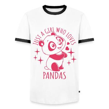 Just a girl who loves pandas - Cartoon - Men's Ringer Shirt - white/black - Front - AI Model Female 172 light (172cm) & AI Model Male 178 dark (178cm)