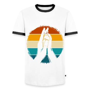 Hand + Dog Paw - High Five - Dog Fan - Men's Ringer Shirt - white/black - Front - AI Model Female 172 light (172cm) & AI Model Male 178 dark (178cm)