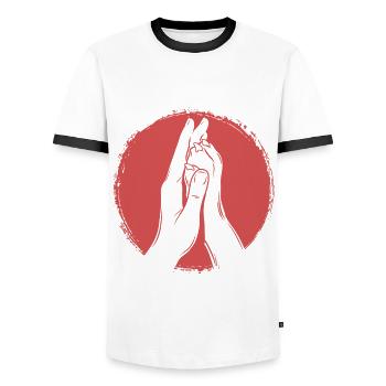 Hand + Dog Paw - High Five - Dog Fan - Men's Ringer Shirt - white/black - Front - AI Model Female 172 light (172cm) & AI Model Male 178 dark (178cm)